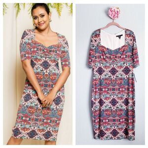 London Times Multicolor Kaleidoscope Sweatheart Neckline Dress